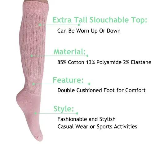 Pink Slouch Socks for Women Knee High Boot Long Cotton Scrunch Socks AO