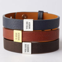 Custom Leather Bracelet Roman Numerals, Valentine Gifts for Boyfriend AO