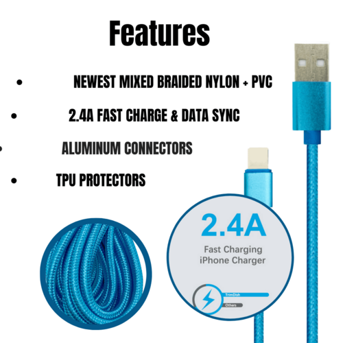 2 Pack 10FT XL Charger Compatible for Iphone Cable Nylon Woven Zebra AO