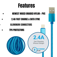 2 Pack 10FT XL Charger Compatible for Iphone Cable Nylon Woven Zebra AO