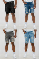 Washed Distressed Denim Shorts AO