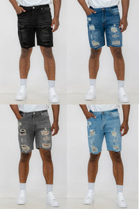 Washed Distressed Denim Shorts AO