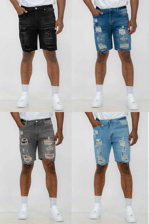 Washed Distressed Denim Shorts AO